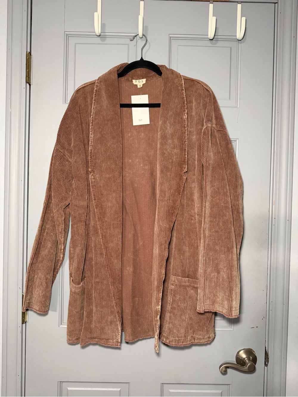 POL Ribbed Corduroy Open Cardigan in Warm Brown